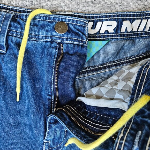 ALAB Blue Denim Shorts Men's 32 Baggy Embroidered Y2K Skater Rave Streetwear - Picture 4 of 12